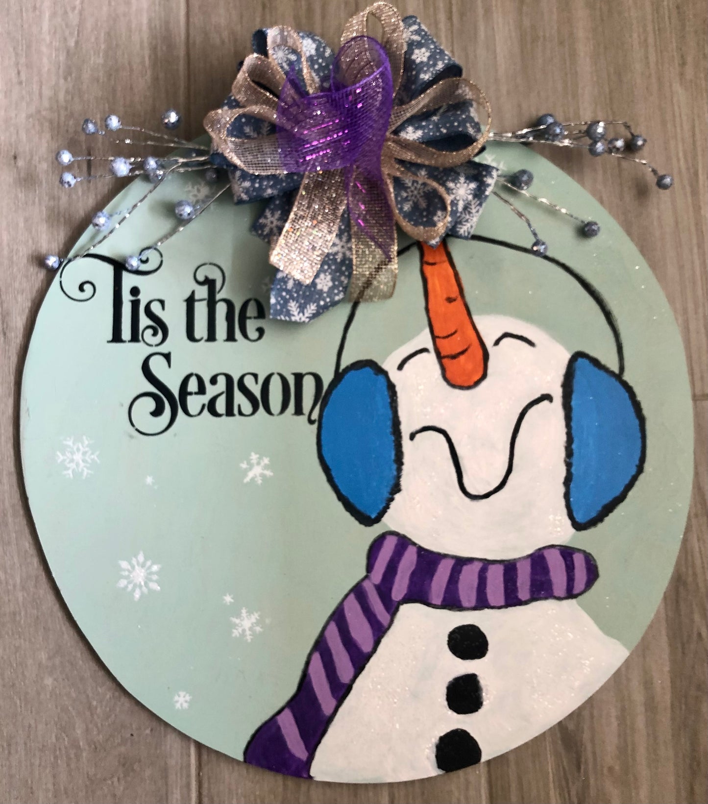 Snowman with Earmuffs Wooden Wreath